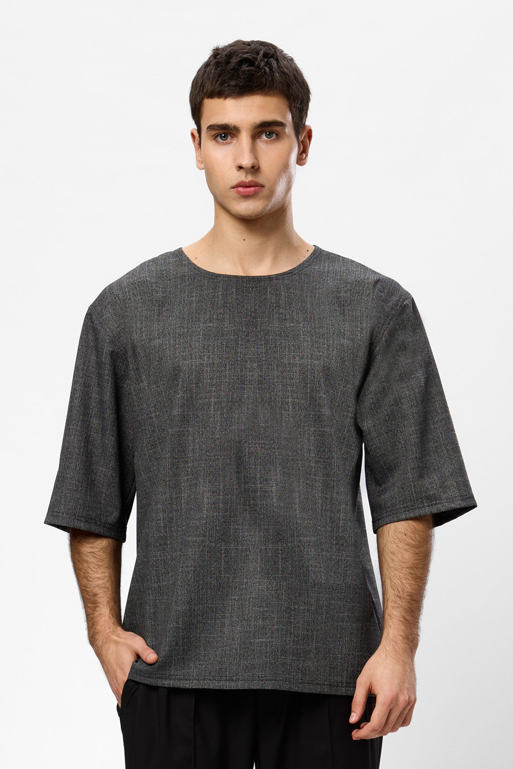 Tricou bej melanj din Stofa Thom