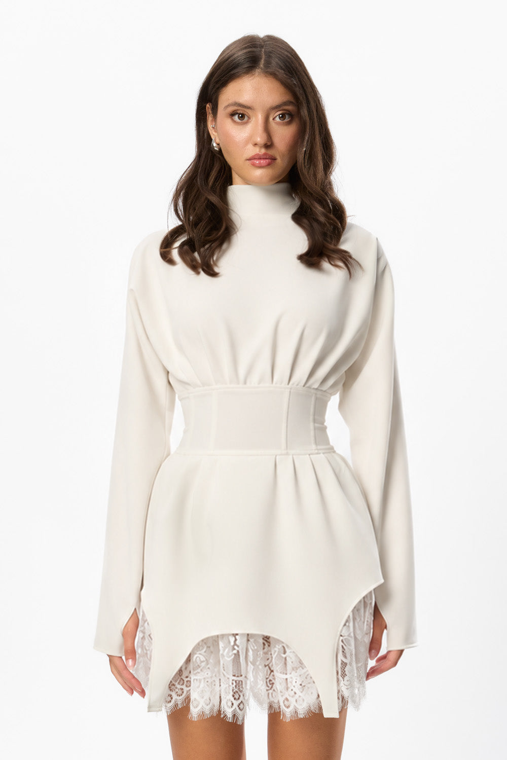 Rochie Off-White din Stofa  cu dantela  Kaya