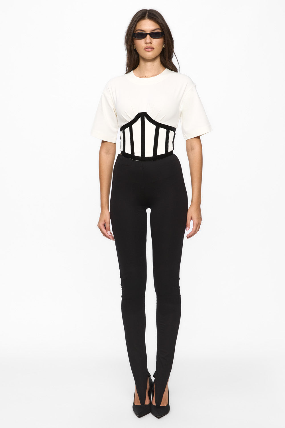 Marsilia Off-White Corset Velvet Top
