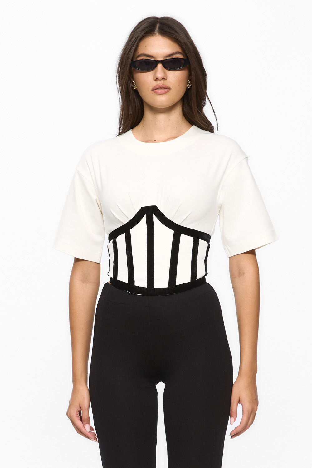 Marsilia Off-White Corset Velvet Top