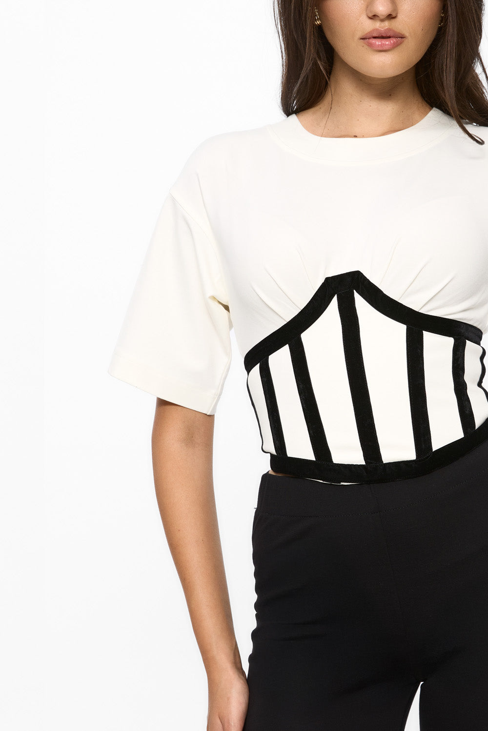 Marsilia Off-White Corset Velvet Top