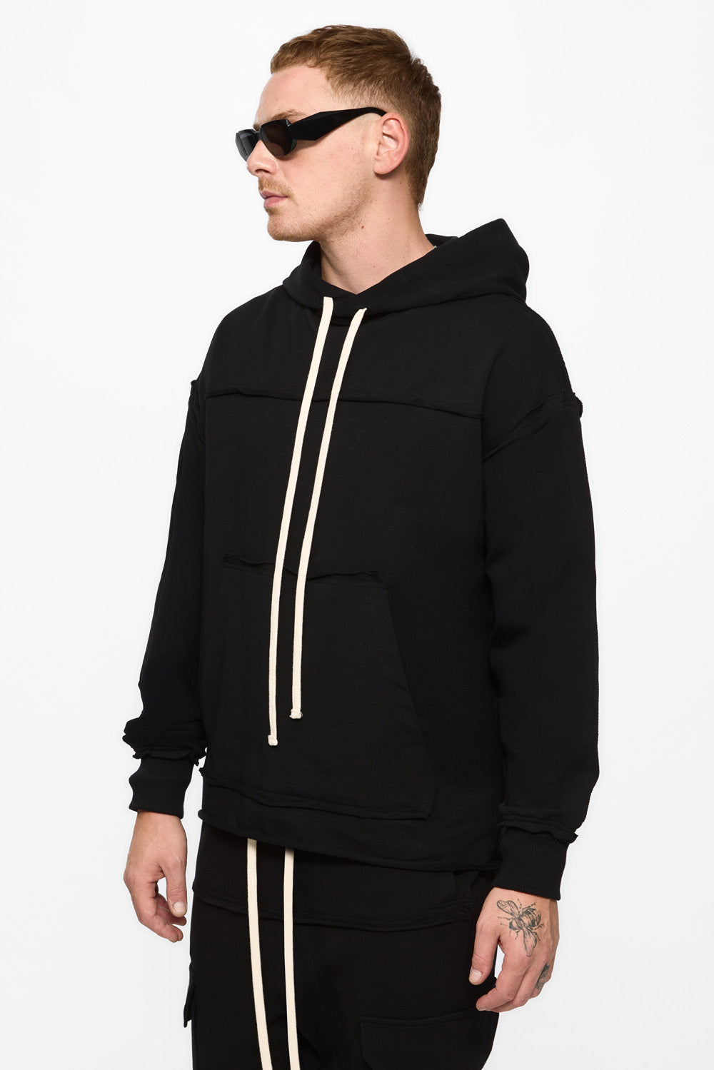 Crudo 2.0  Black Unfinished edges Hoodie
