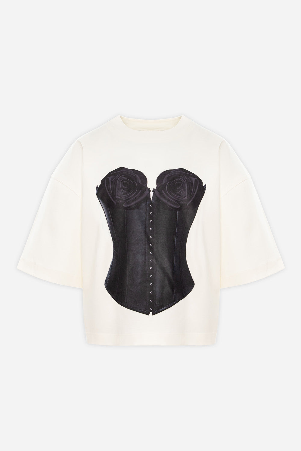 Tricou off-white cu imprimeu Black Rose