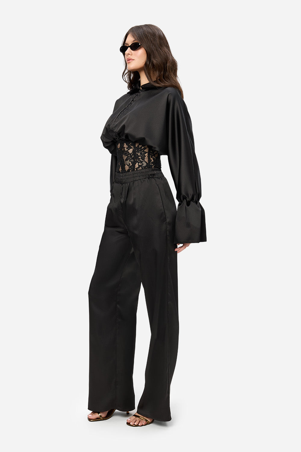 Bluza neagra cu corset din dantela Karolina 