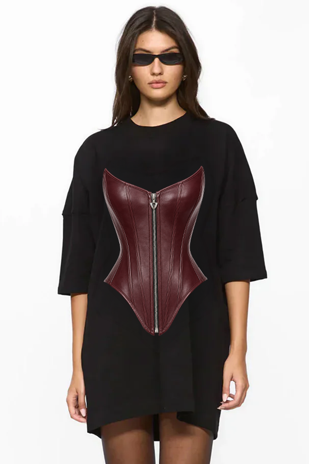 Rochie neagra cu imprimeu Burgundy Corset