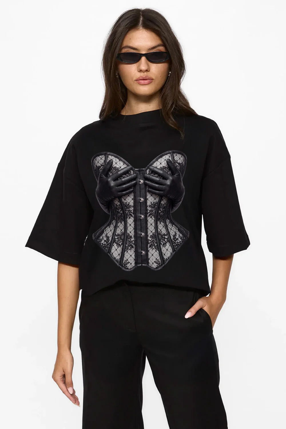 Leather Hands printed Black T-Shirt