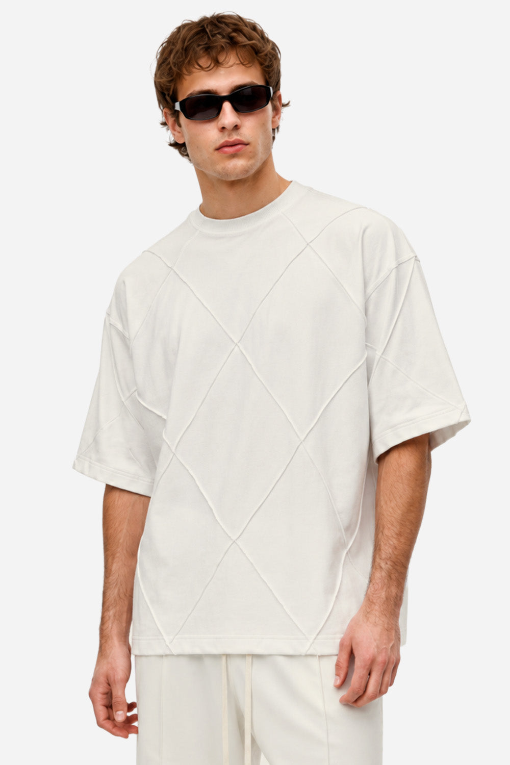 Tricou Off-White oversized cu cusaturi Diamond