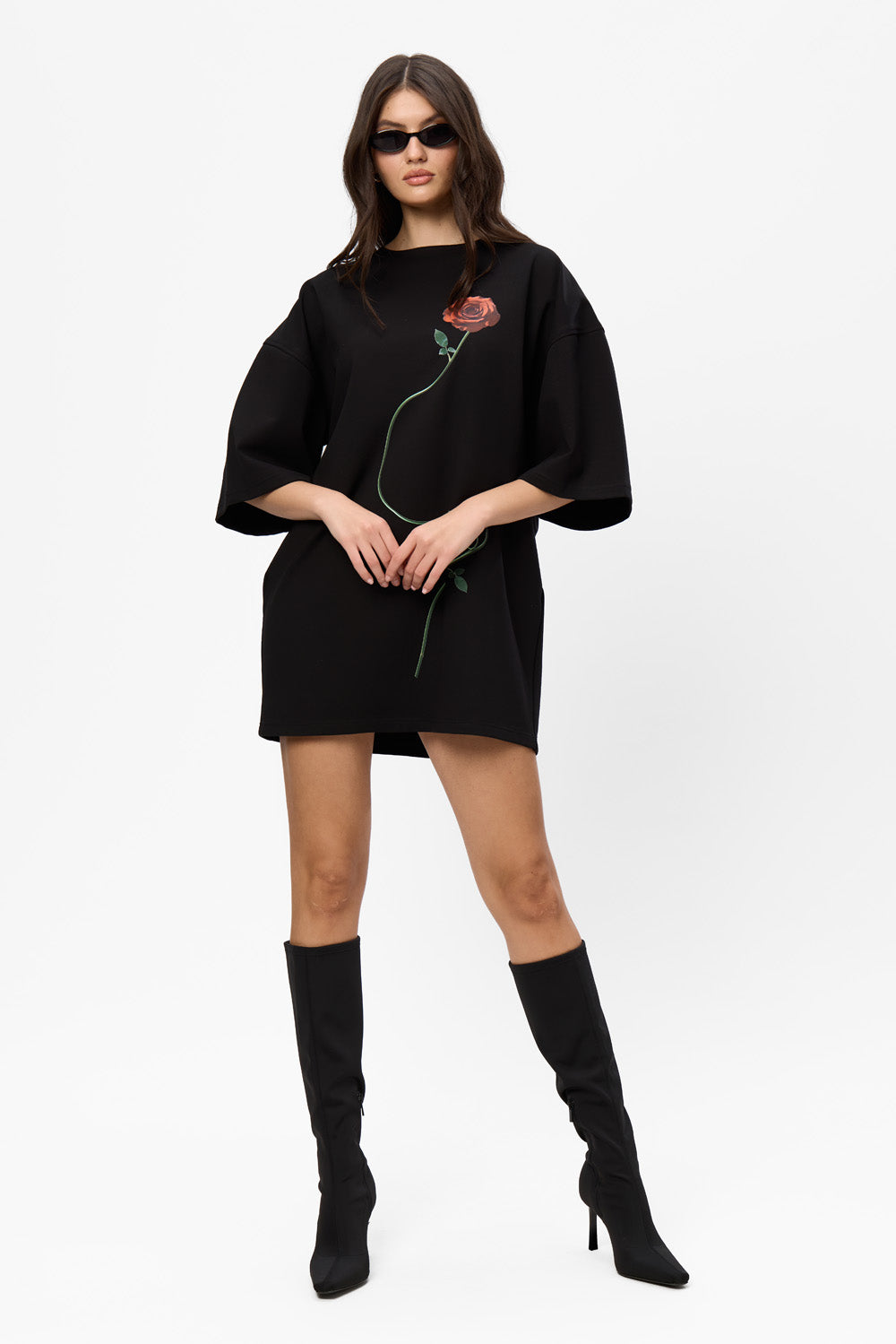 Rochie neagra cu imprimeu Kyoto Rose