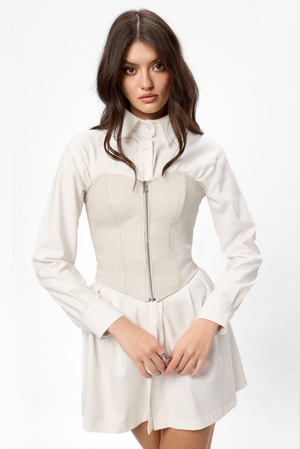 Rochie off-white cu corset de piele Maris