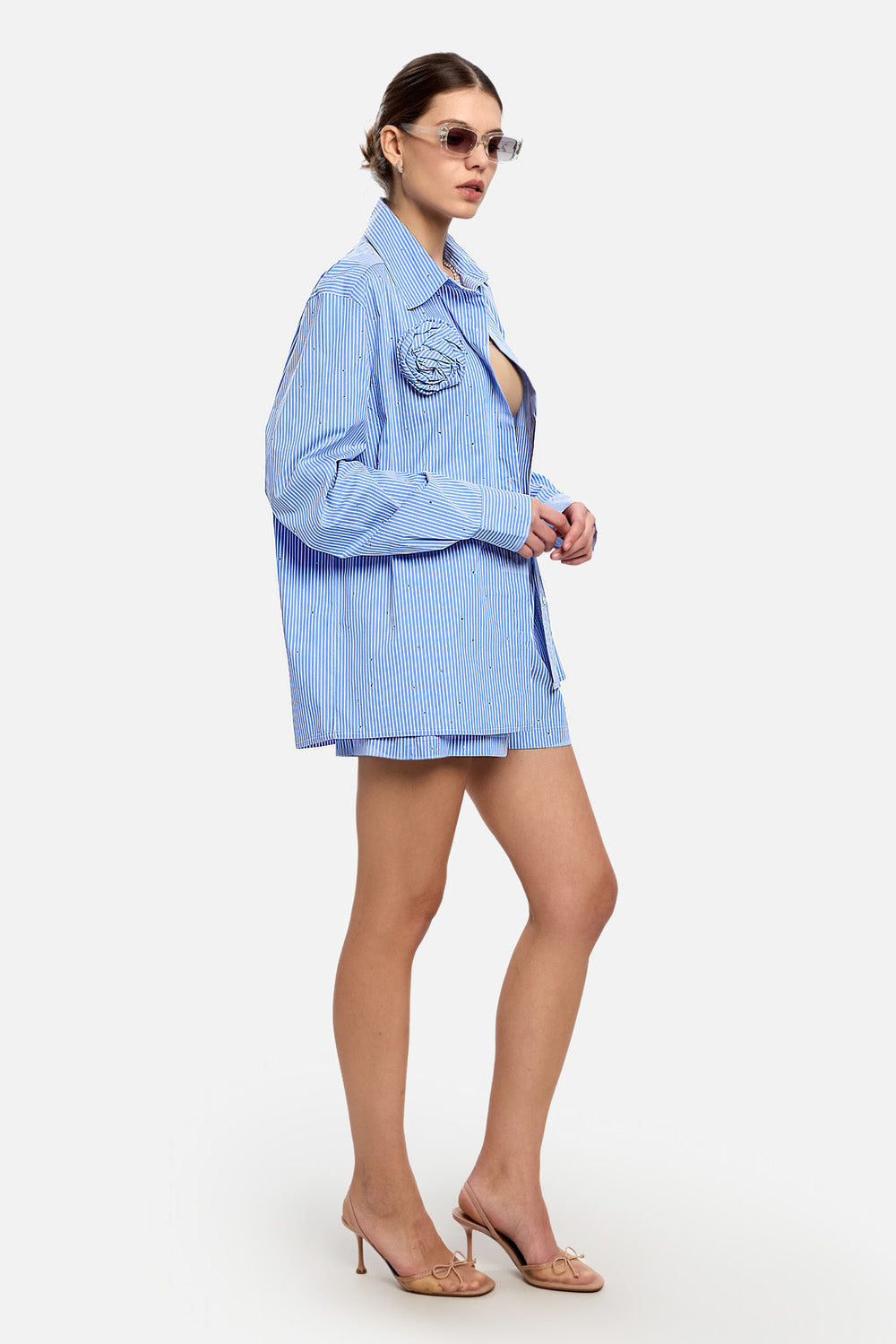 Compleu albastru din poplin cu strasuri aplicate Santorini