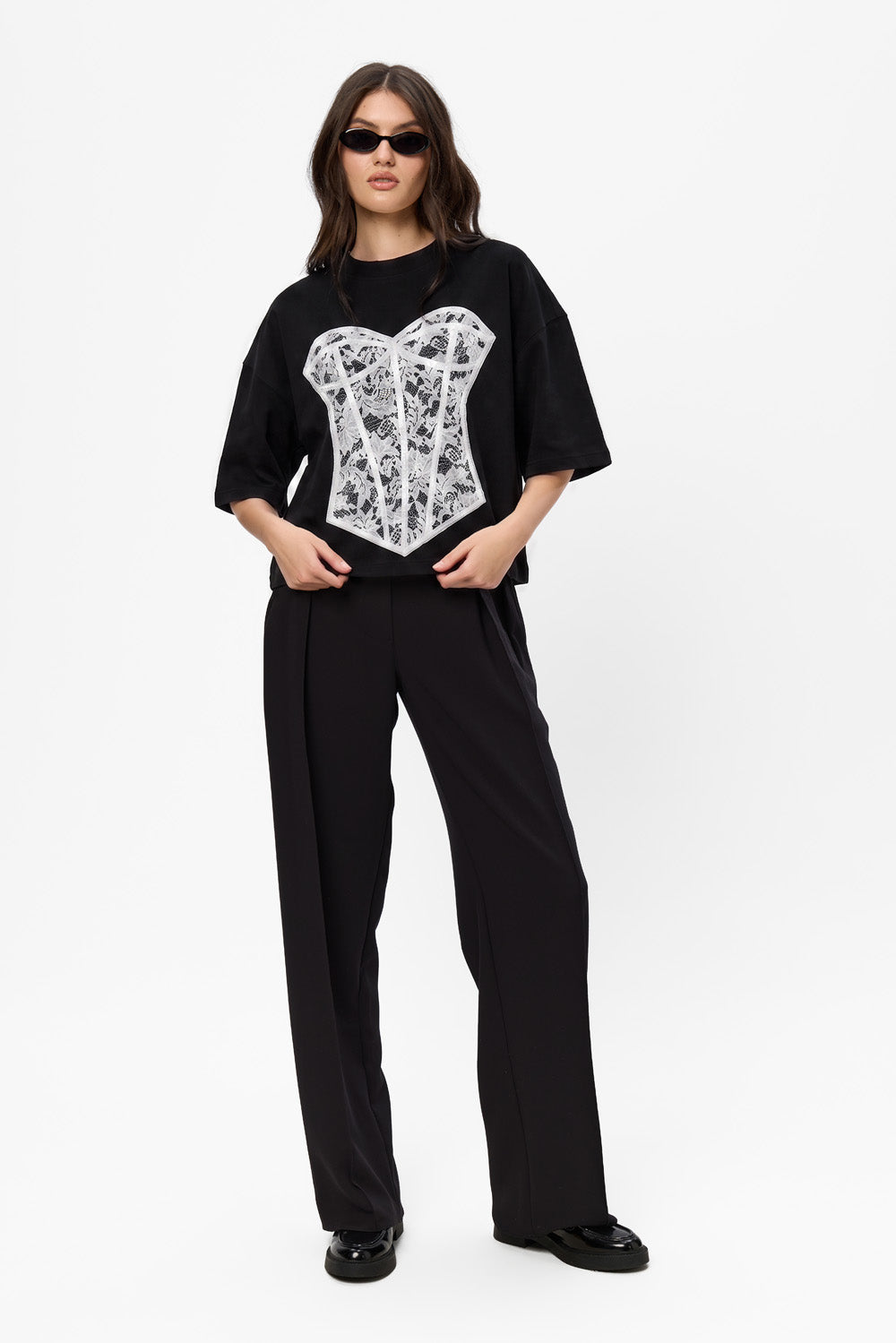 Tricou negru cu corset cusut Silhouette