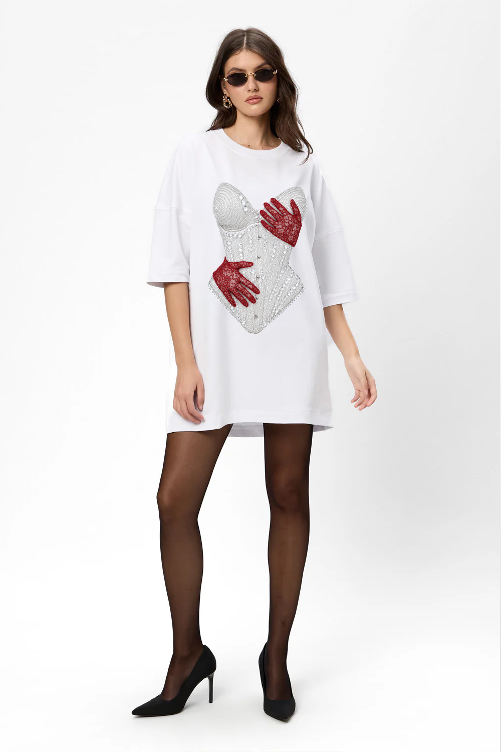 Rochie alba cu imprimeu Red Hands