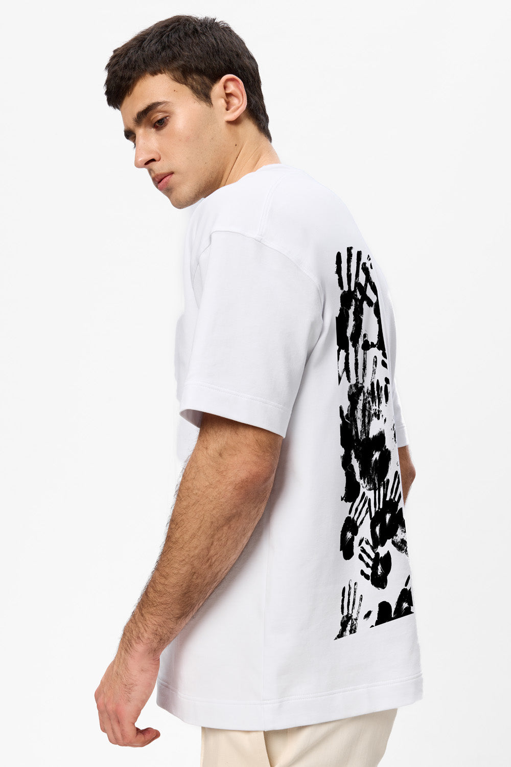 Hands printed white t-shirt