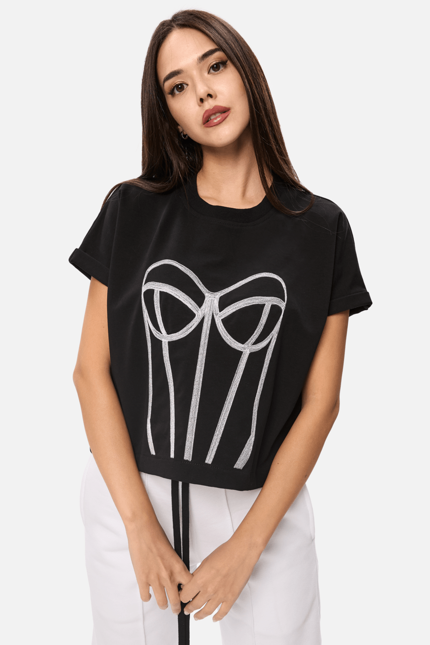 Tricou negru cu broderie Muse