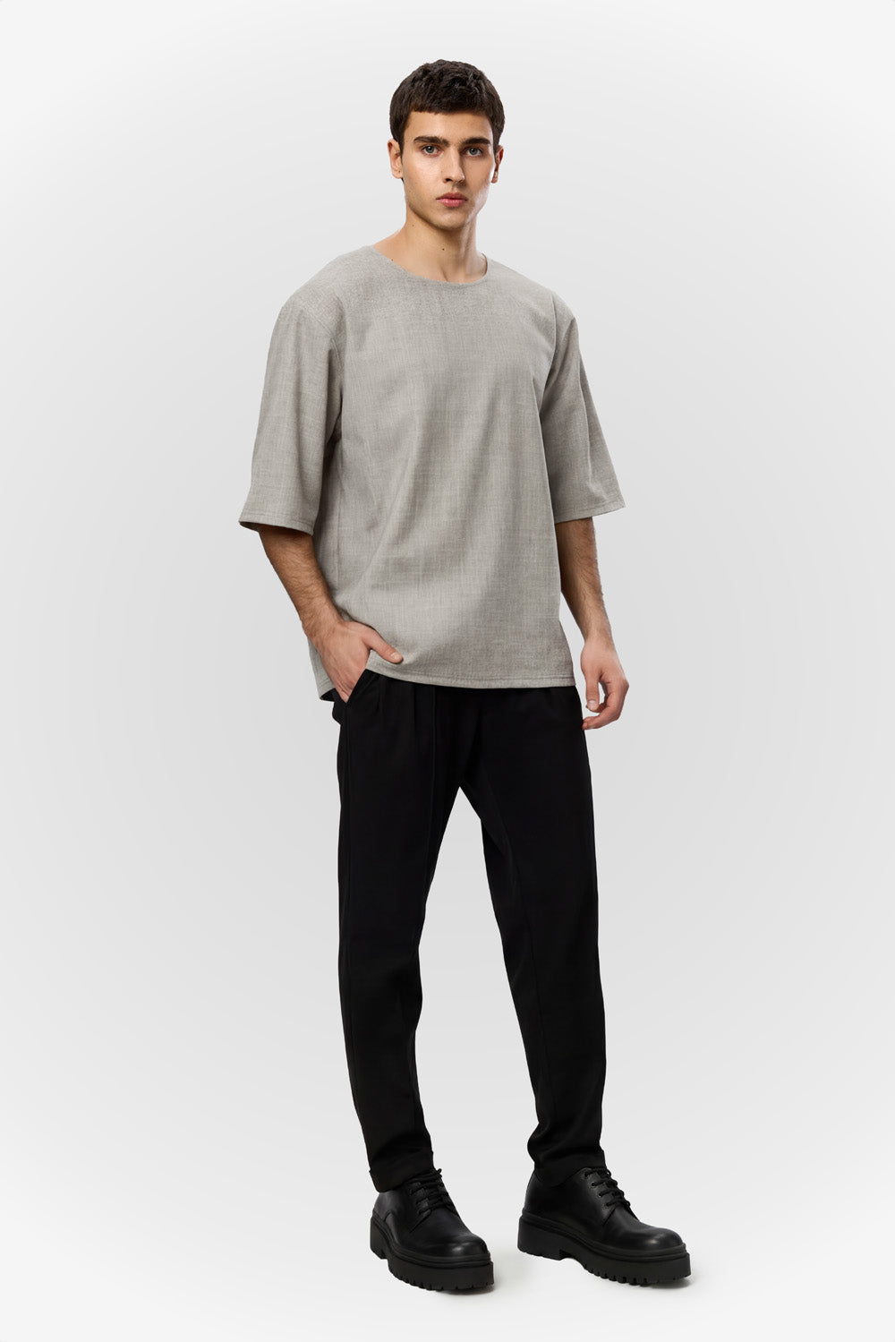 Tricou gri melanj din Stofa Thom