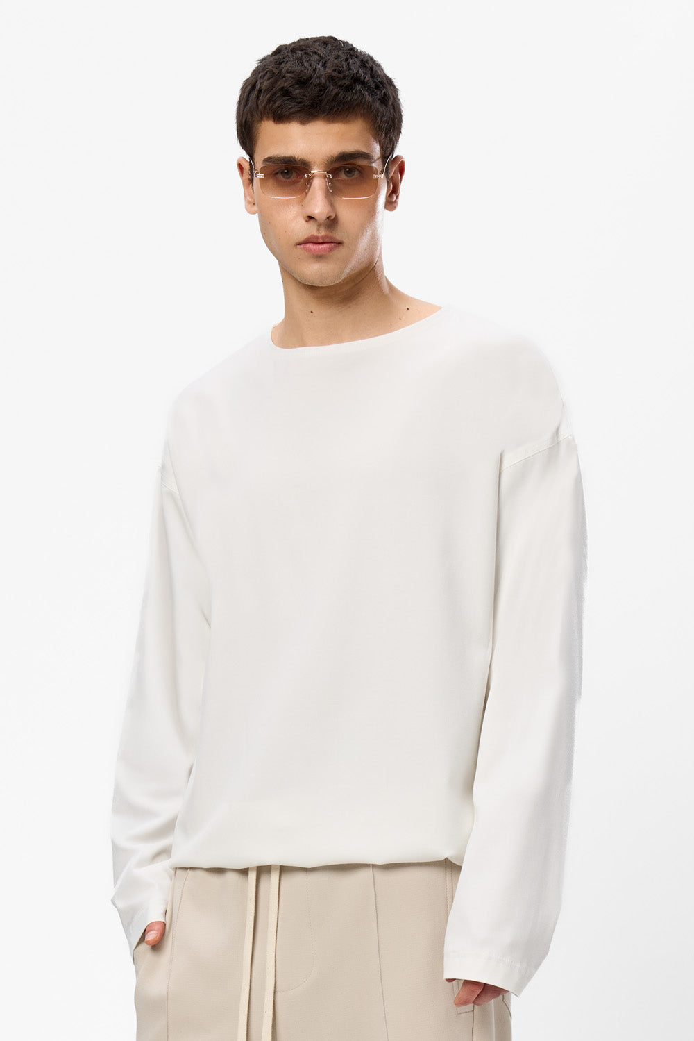 Tricou off-white cu maneca lunga din stofa Florence V2