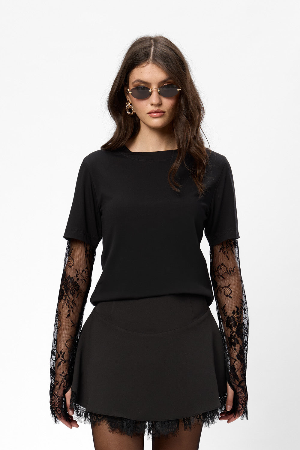 Denise black Top with lace sleeves