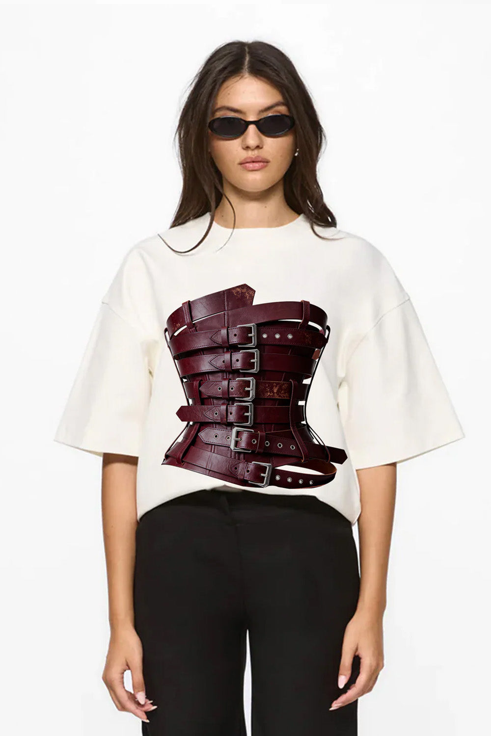 Tricou off-white cu imprimeu Burgundy