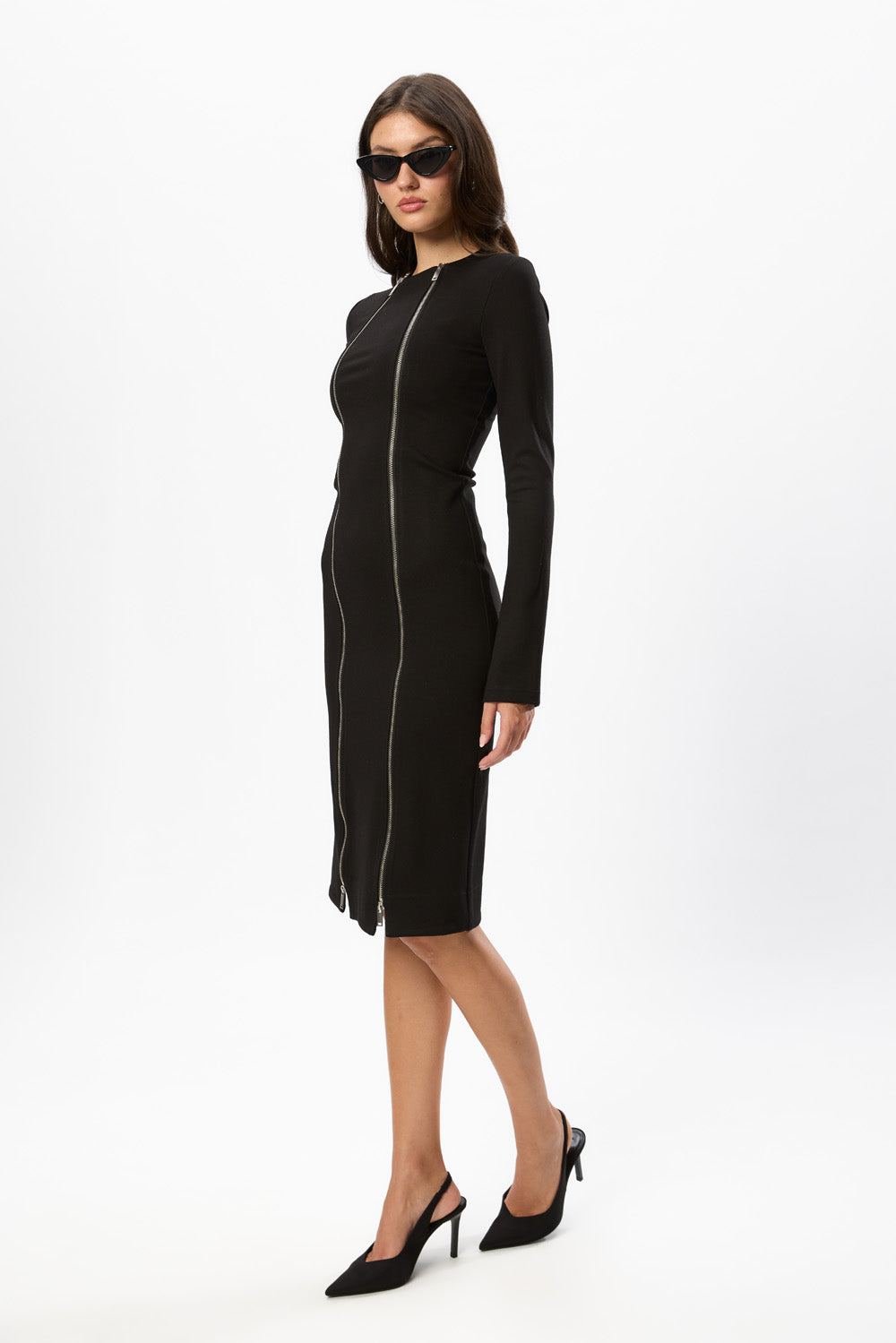 Rochie maxi neagra cu fermoar cu dublu-sens Bipolar
