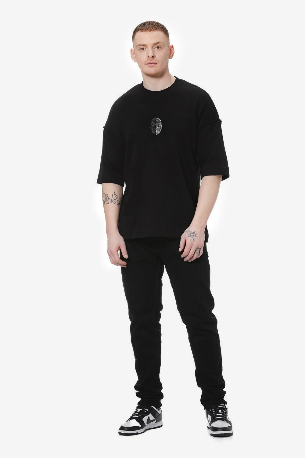 Tricou bărbați, negru, minimalist, cu print artistic „Echo”, din bumbac premium.