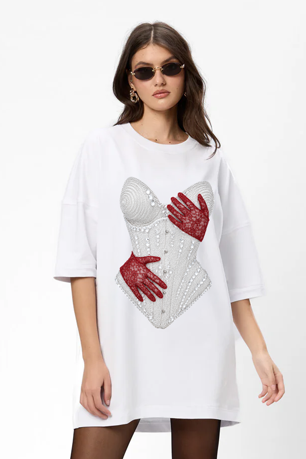 Rochie alba cu imprimeu Red Hands