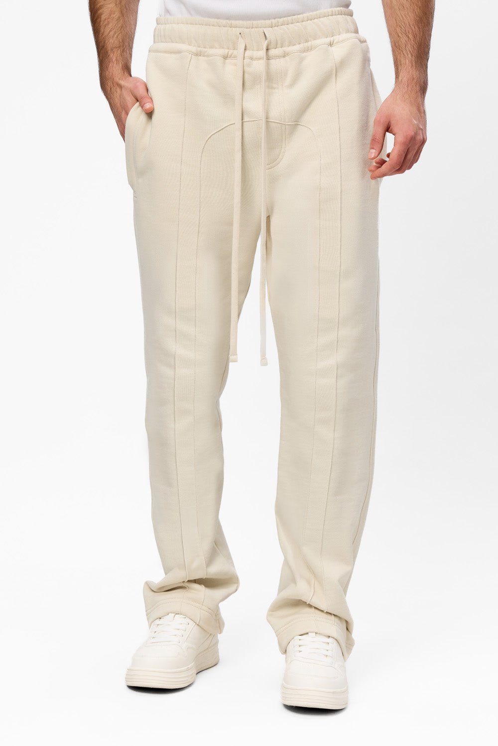 Pantaloni vanilla din bumbac 247 V2 cu cusaturi decorative