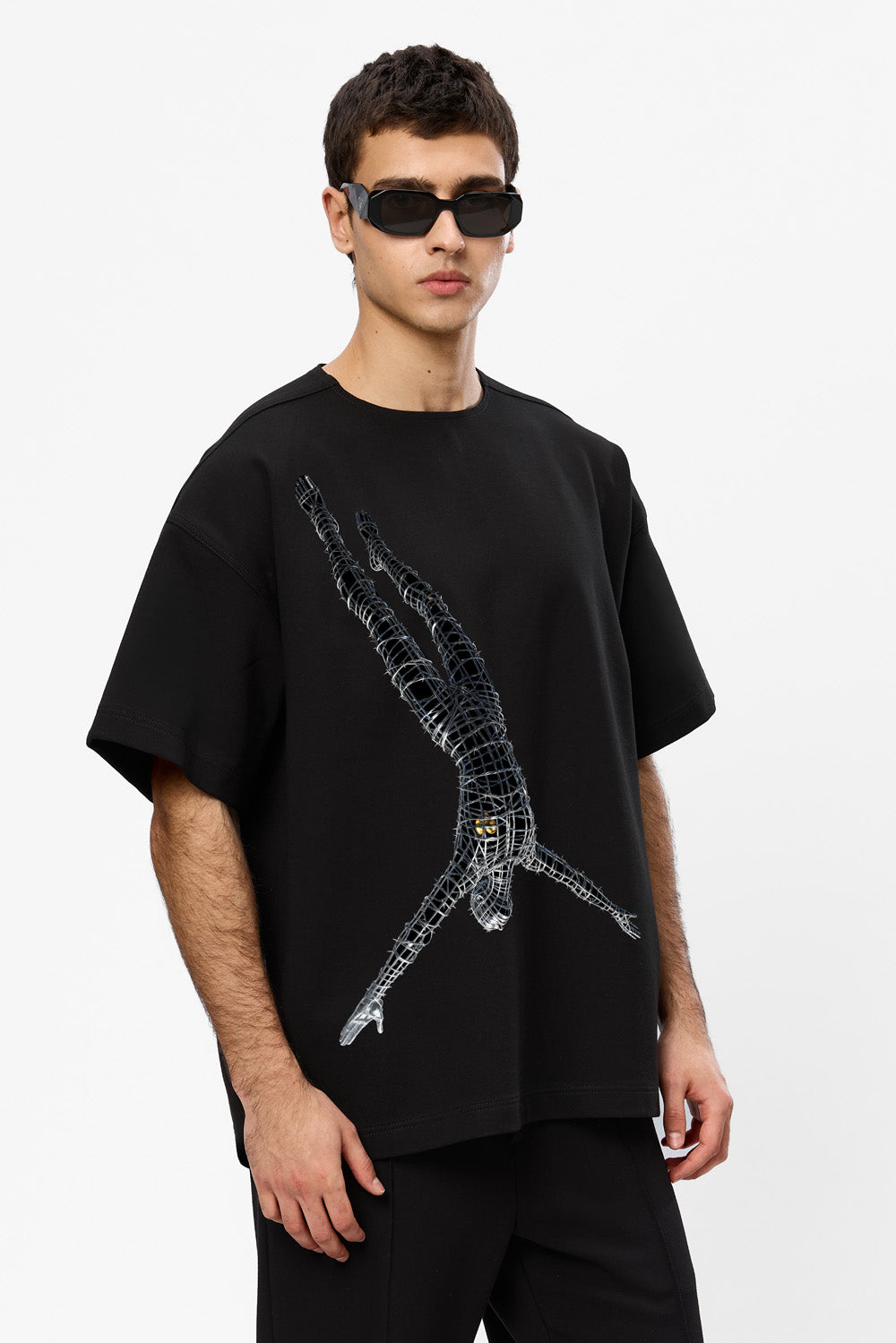 Gold Heart Printed Oversized Black T-Shirt