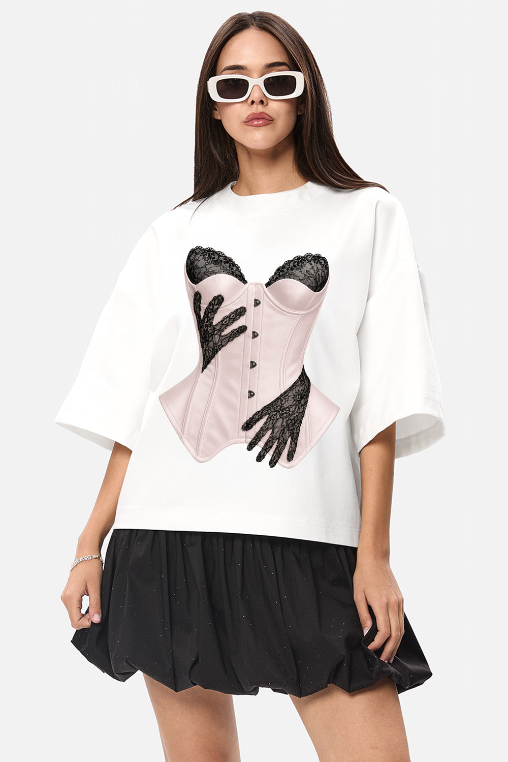 Tricou off-white cu imprimeu ivory hands
