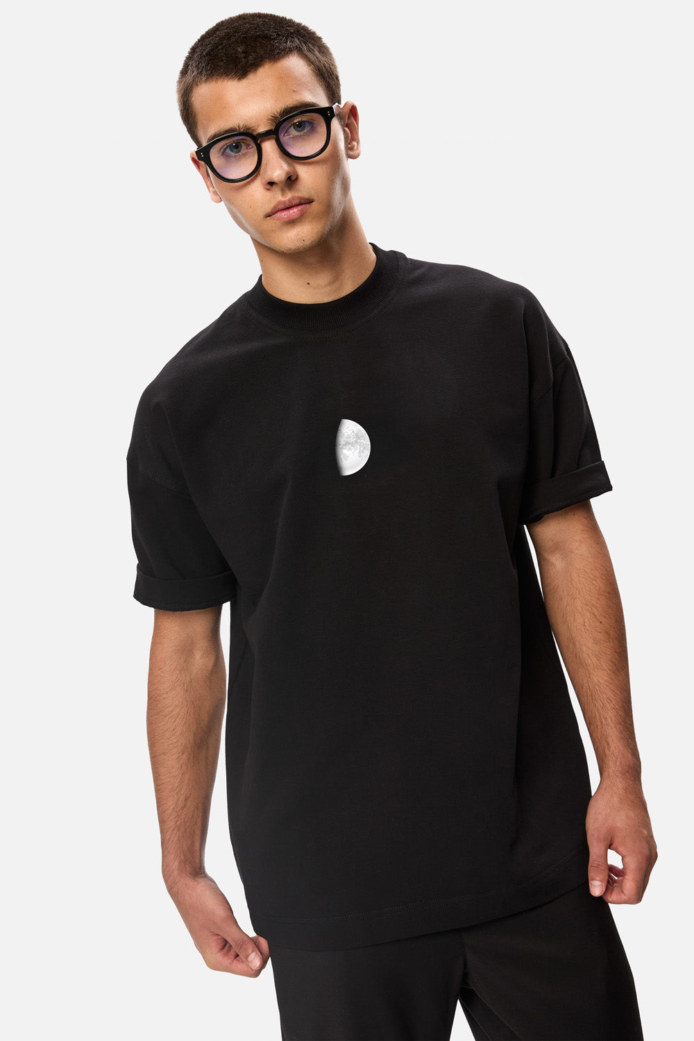 Tricou negru cu imprimeu Moons