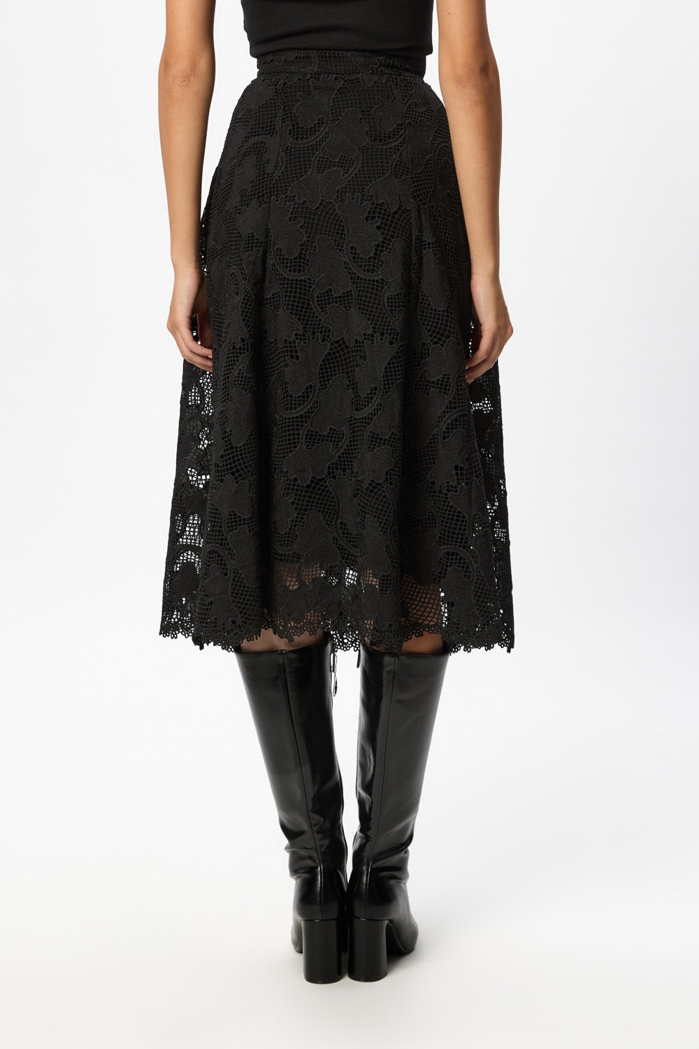 Fusta Midi din dantela  Neagra Snowflake V3