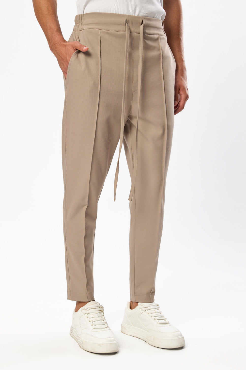 Pantaloni bej din stofa cu lana Thom V3