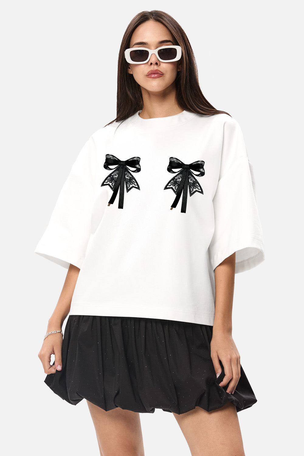 Luna with bows applique off-white T-shirt W