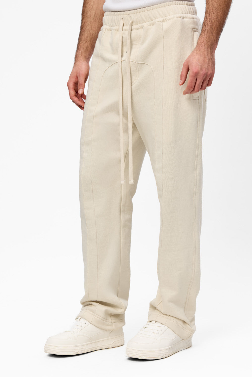 Pantaloni vanilla din bumbac 247 V2 cu cusaturi decorative