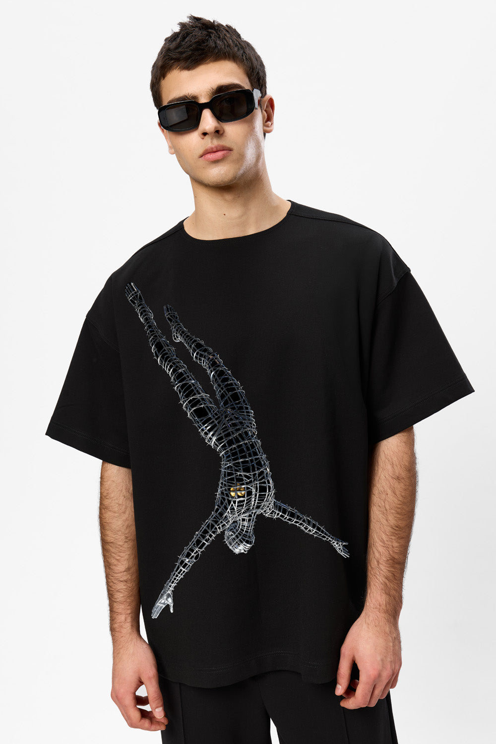 Gold Heart Printed Oversized Black T-Shirt