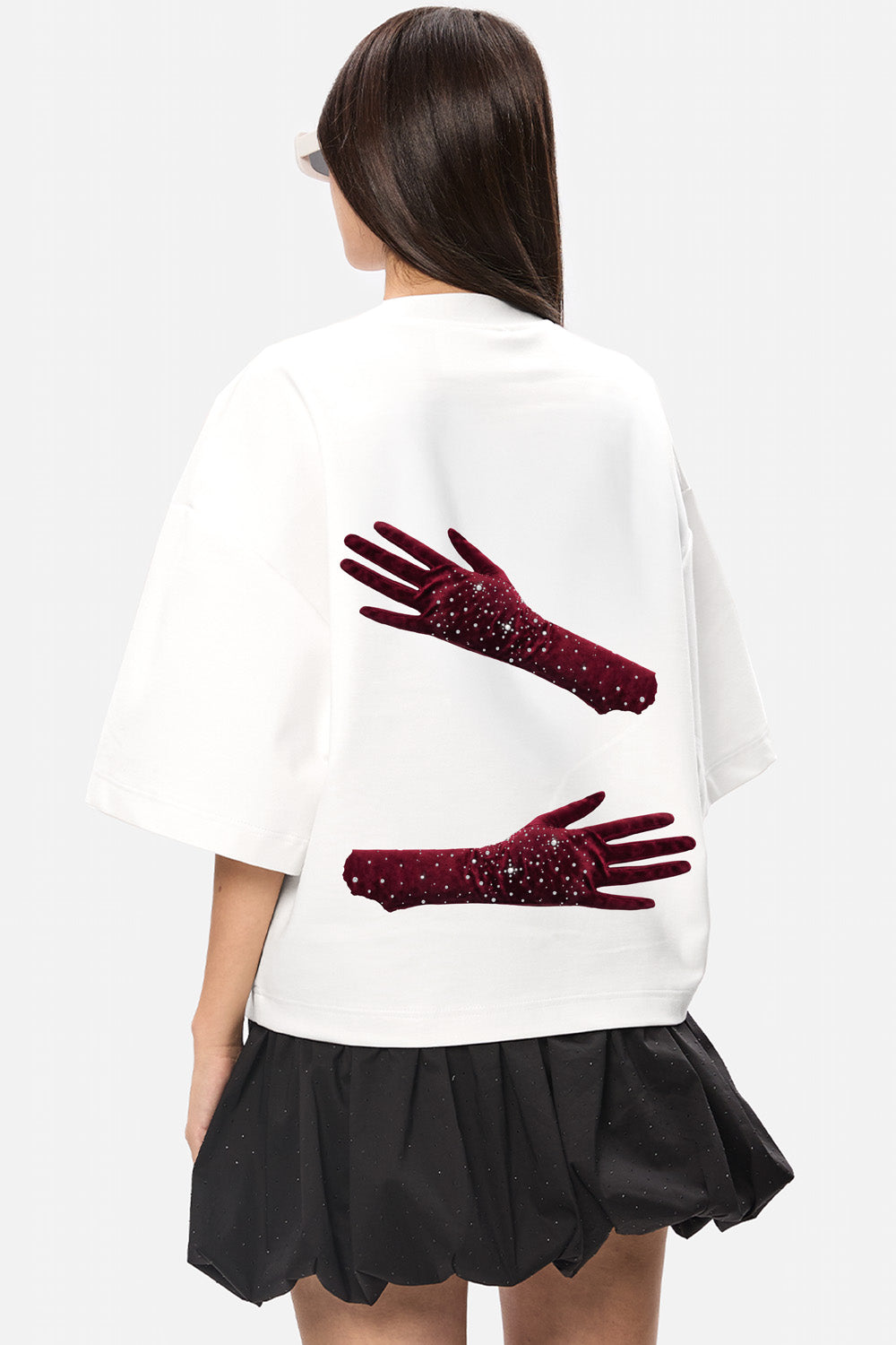 Burgundy Hands printed Off-White T-Shirt