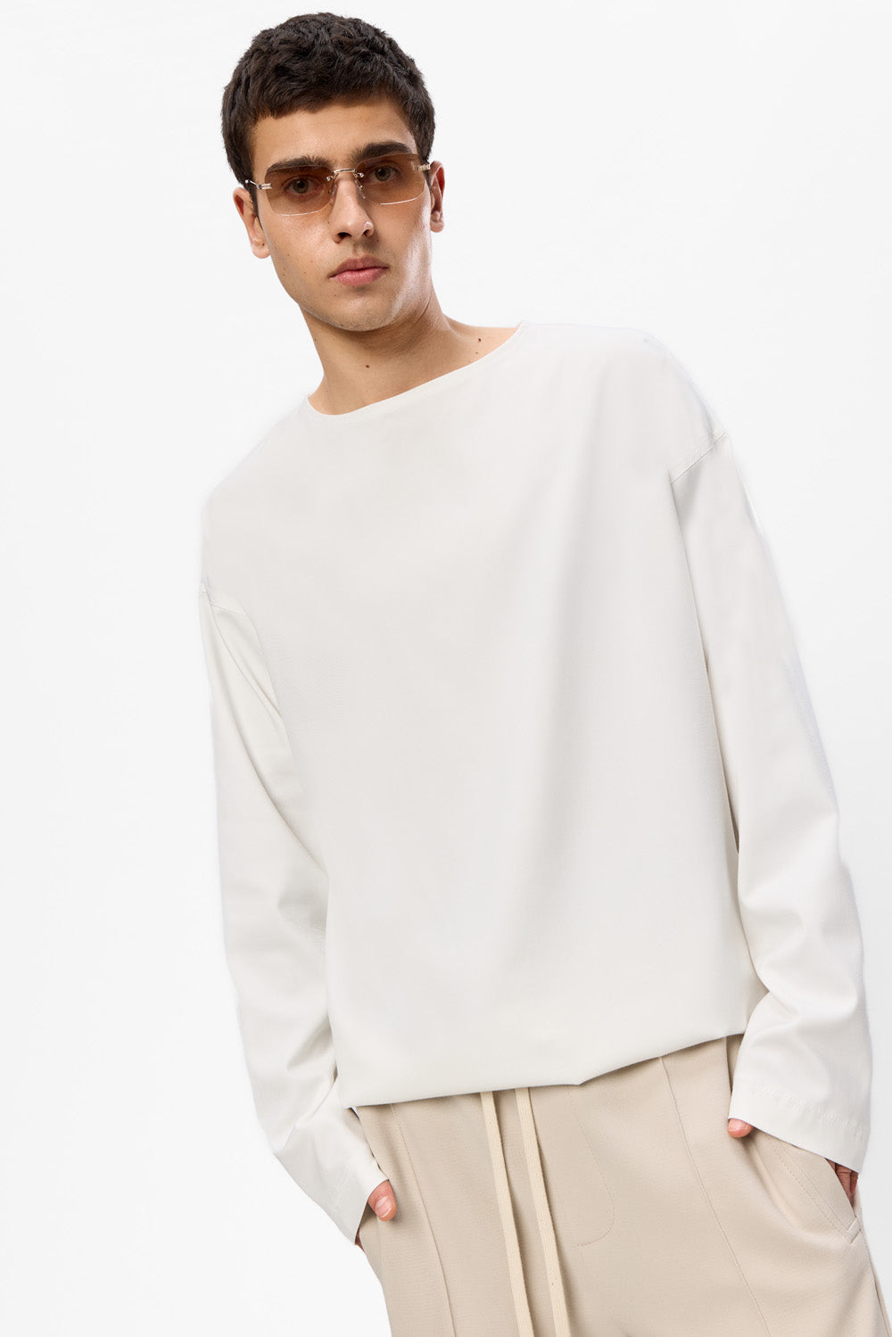Tricou off-white cu maneca lunga din stofa Florence V2