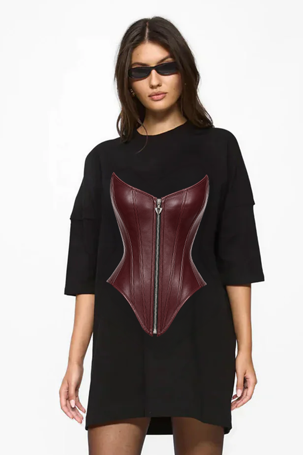 Rochie neagra cu imprimeu Burgundy Corset