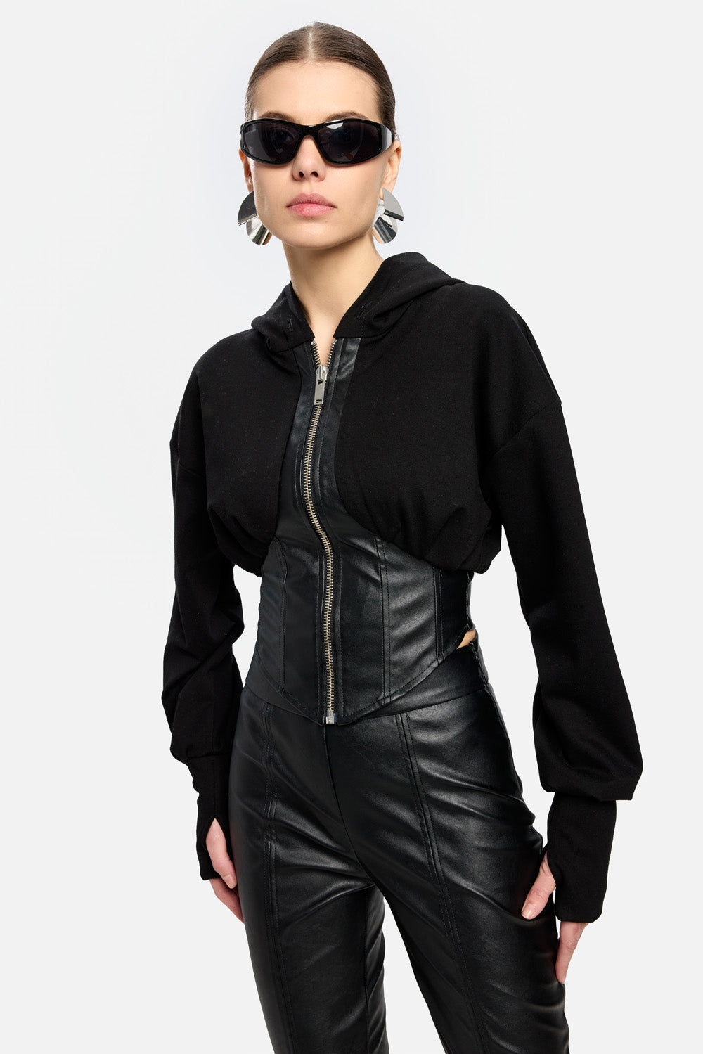 Karol leather corset Hoodie