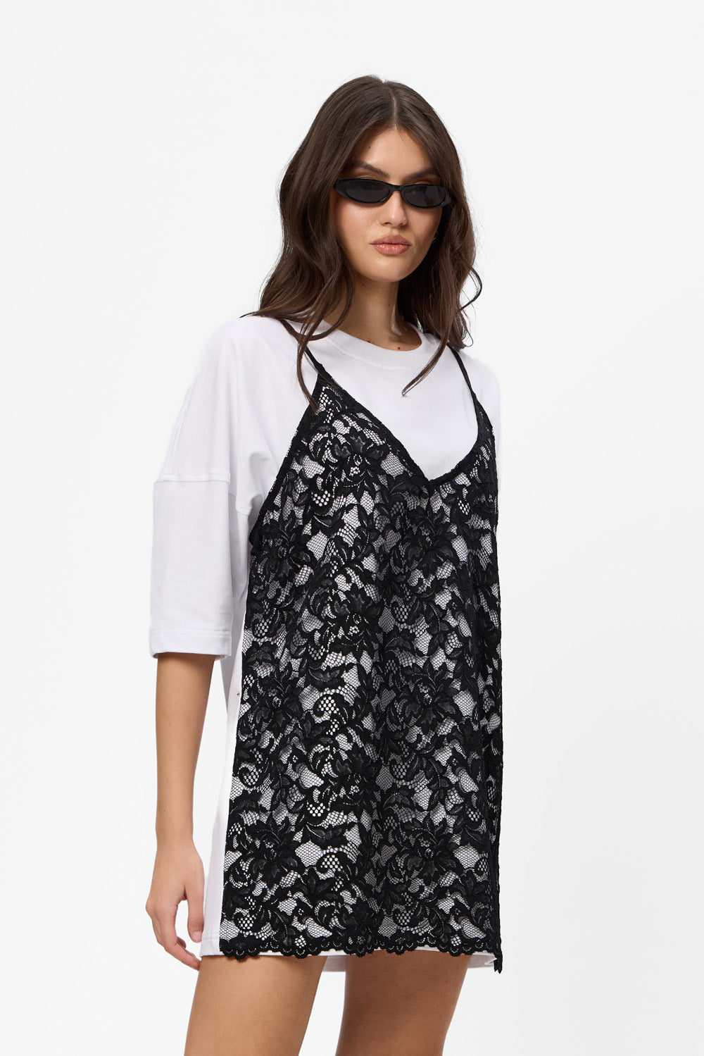 Negligee double-layered Lace White Dress