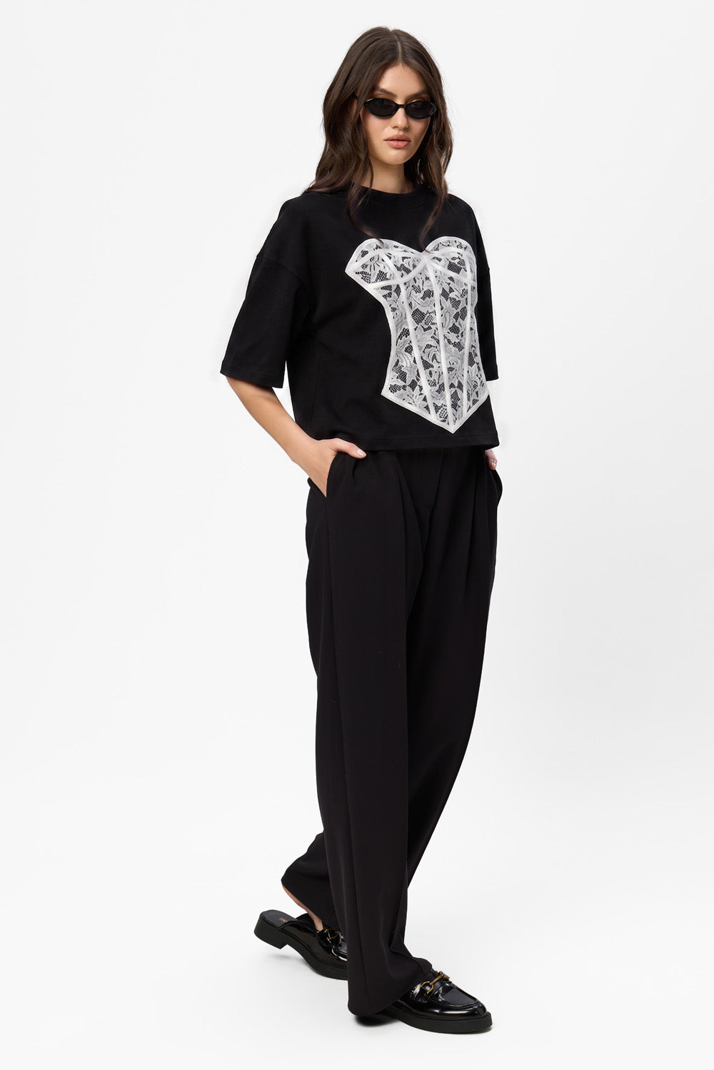 Tricou negru cu corset cusut Silhouette