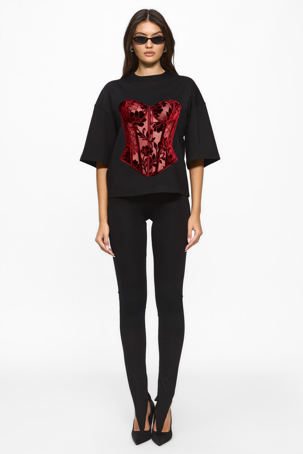 Tricou negru cu imprimeu Red Lace