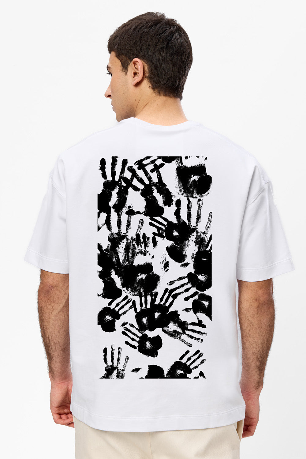 Hands printed white t-shirt