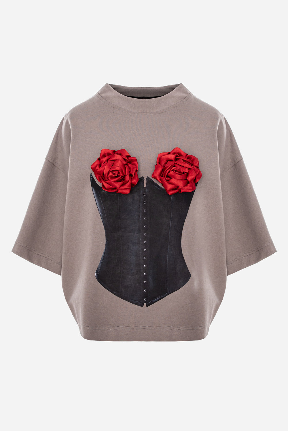 Tricou bej cu imprimeu corset și detalii aplicate Belle