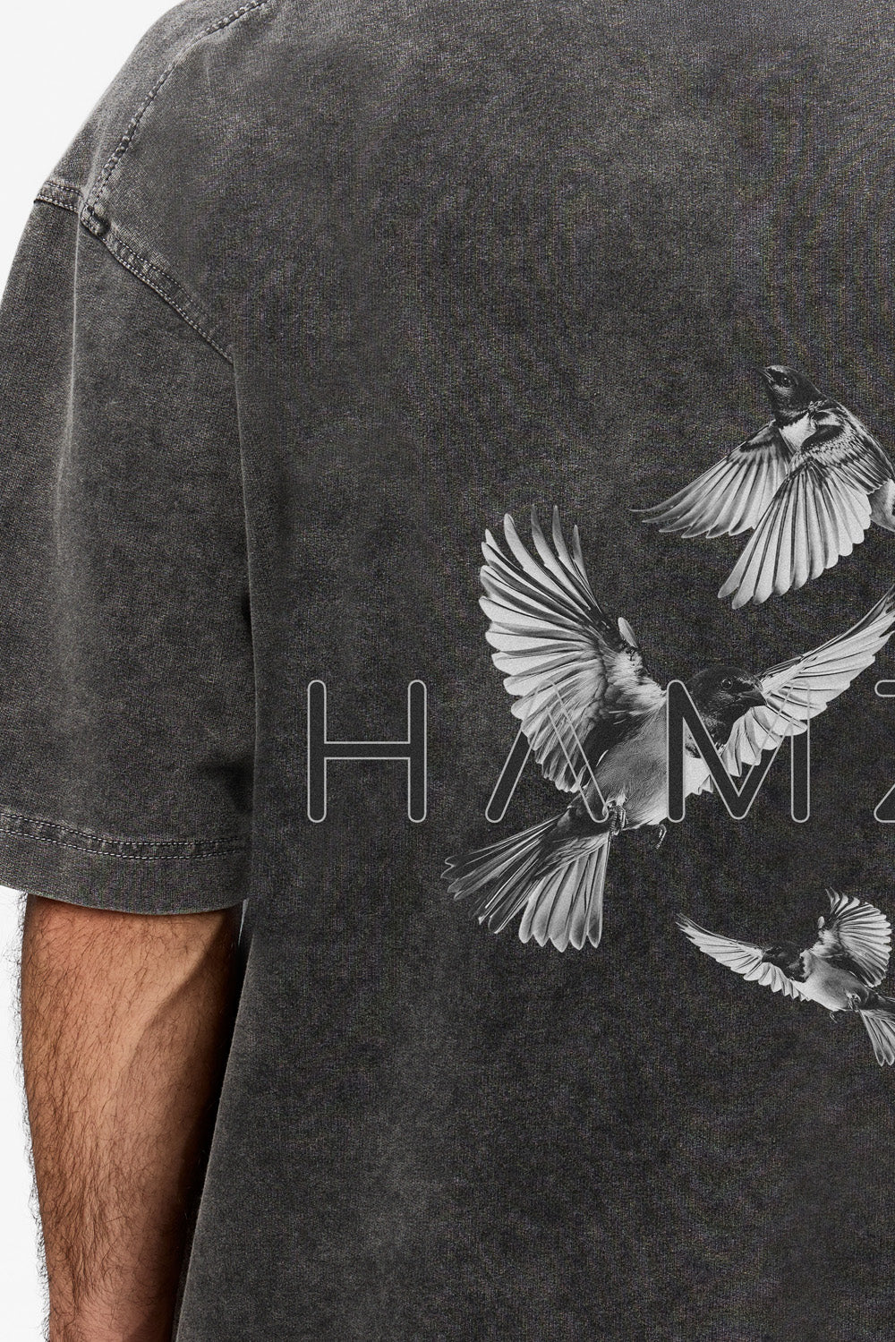 Tricou gri vintage cu imprimeu Birds
