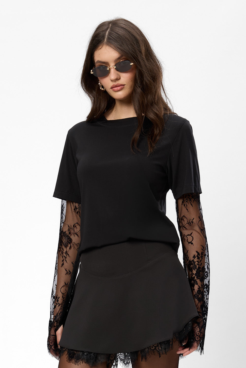 Denise black Top with lace sleeves