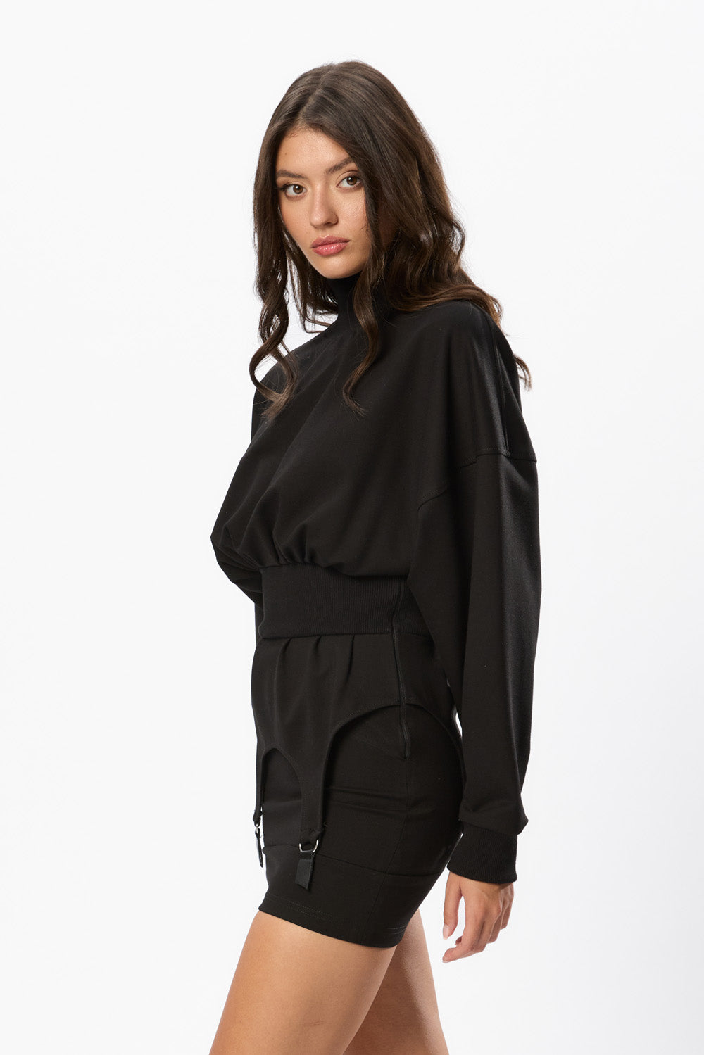 Rochie mini neagra cu portjartiere Goddess