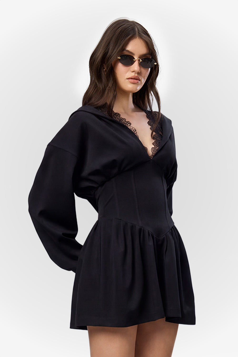 Rochie neagra cu corset si dantela Karol V2