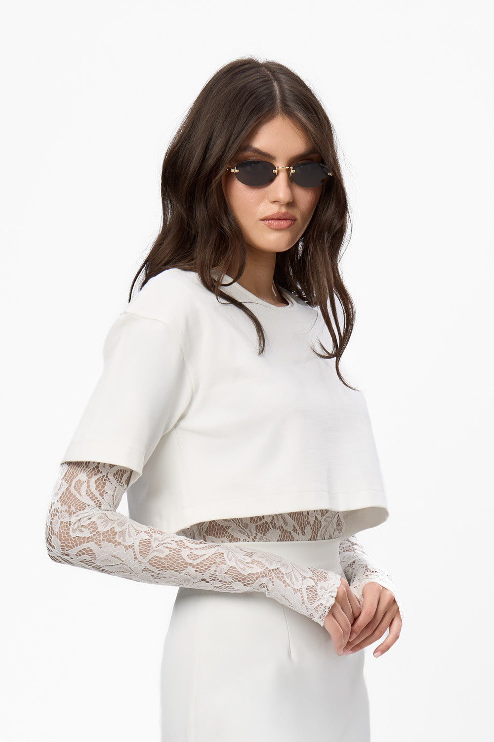 Osaka Off-White Top with sheer lace Body