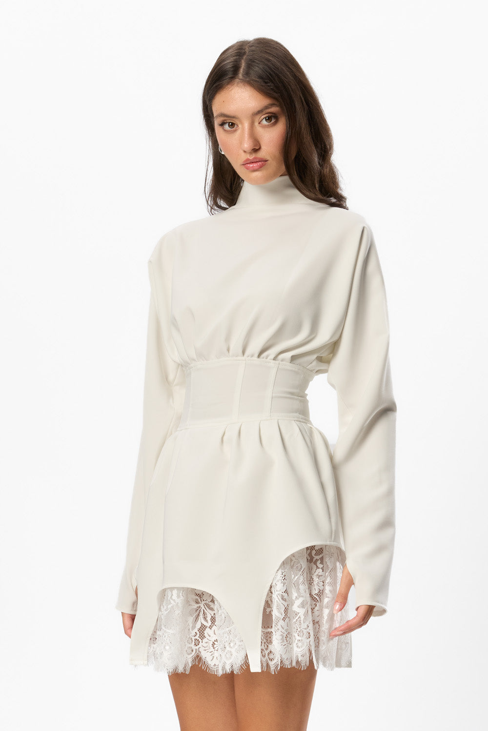Rochie Off-White din Stofa  cu dantela  Kaya