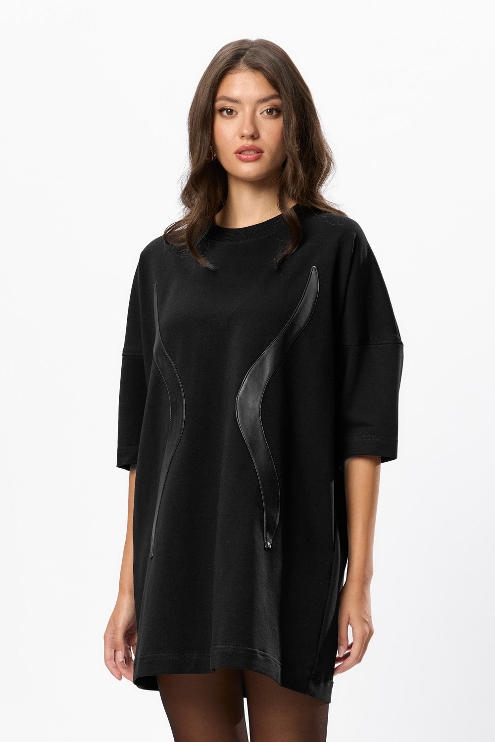 Rochie Mini Neagra cu benzi din piele Gitana